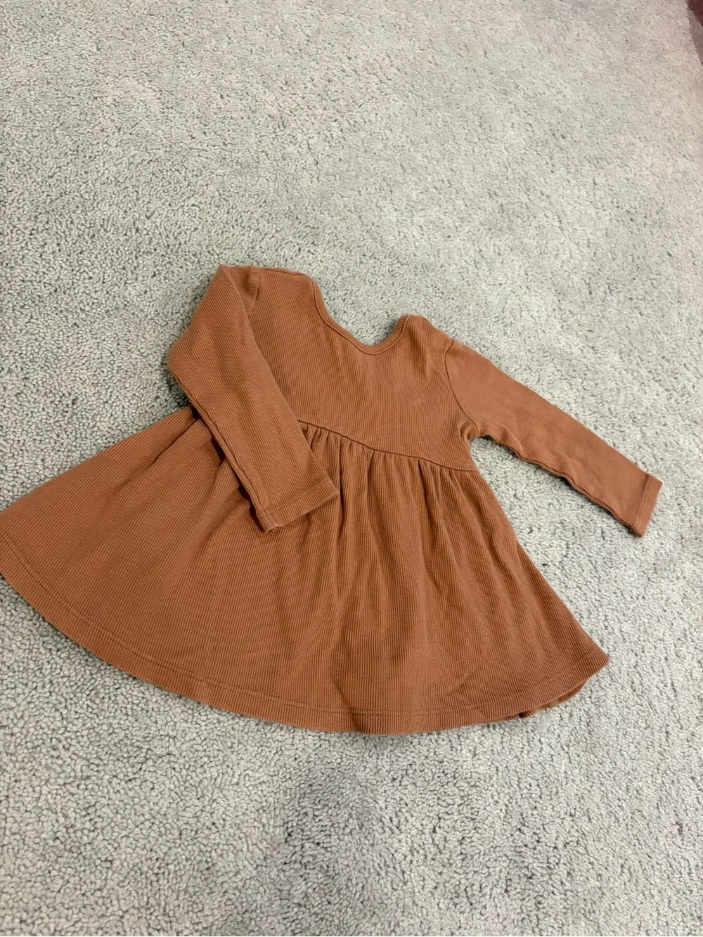 Quincy Mae Rust Ribbed Long Sleeve Swing Dress